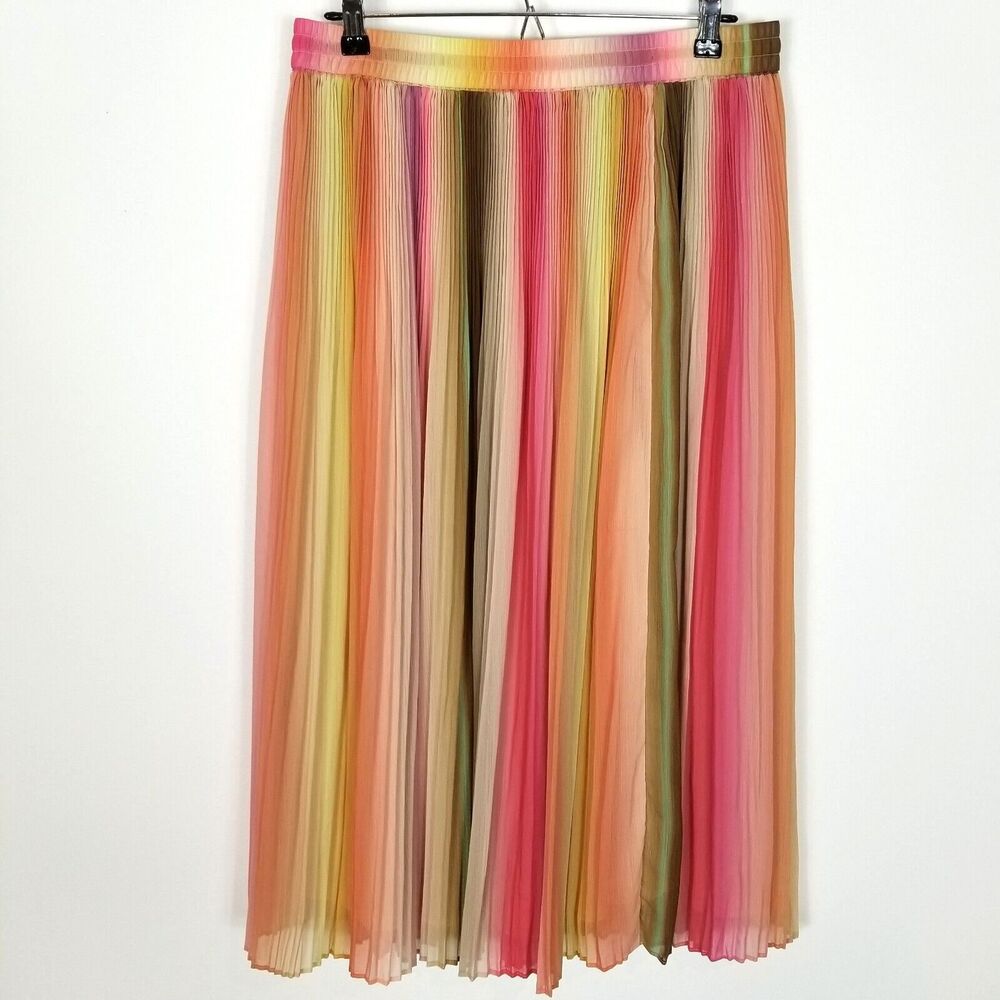 Scotch & Soda Multicolor Pleated Midi Skirt - Pink, Peach, Yellow, Olive